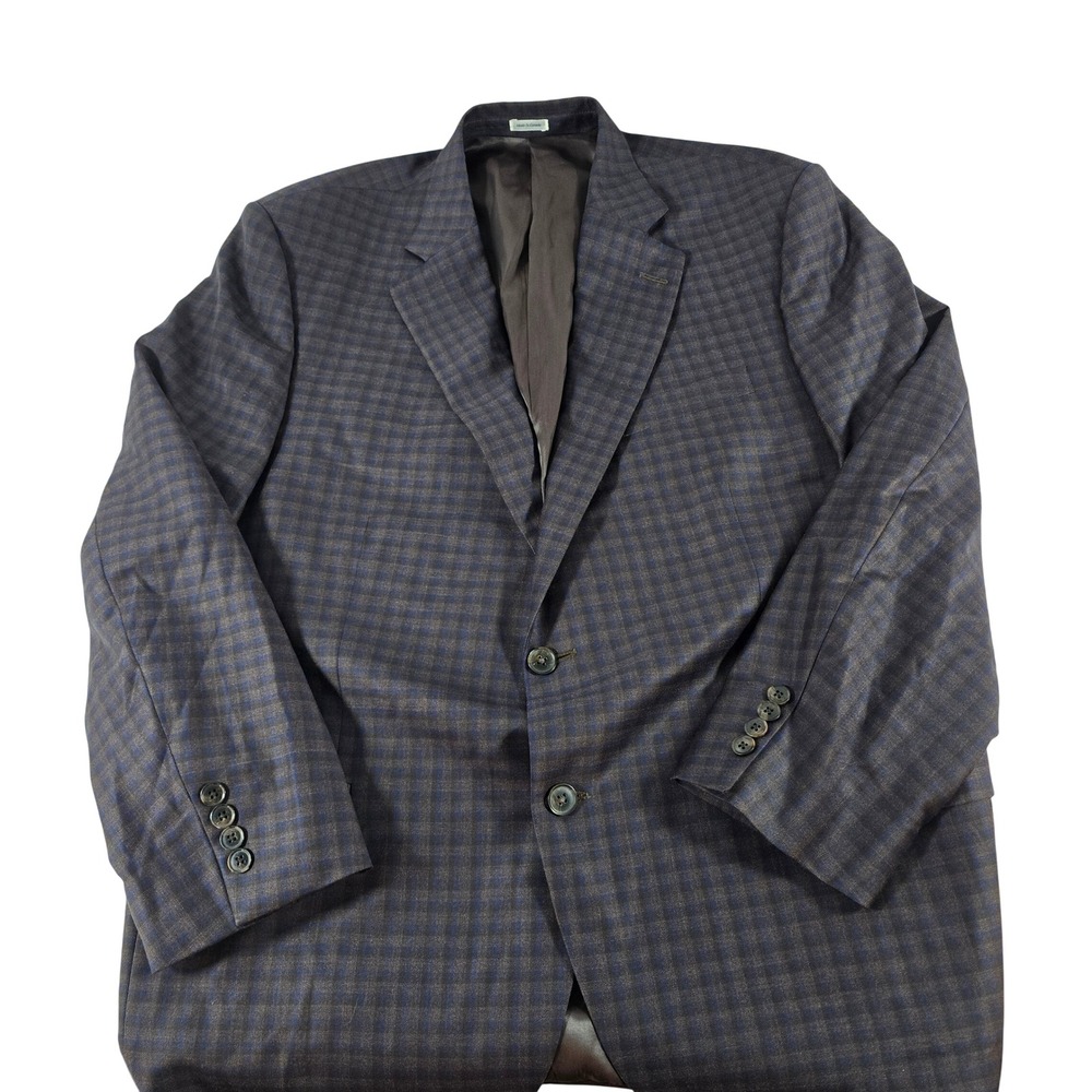 Peter Millar Mens 48R Wool Plaid Sport Coat Blazer Navy Brown Made in Canada